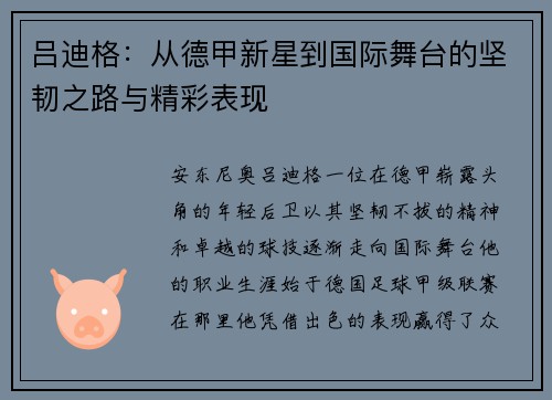 吕迪格：从德甲新星到国际舞台的坚韧之路与精彩表现